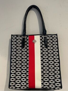 kate spade New York Signature Stripe Black & White Tote w/ Center Stripe